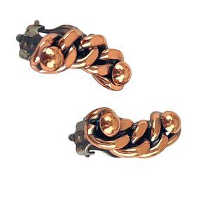 Renoir 1950s Style MCM Chain Link Vintage Copper Braided Clip-On Earrings